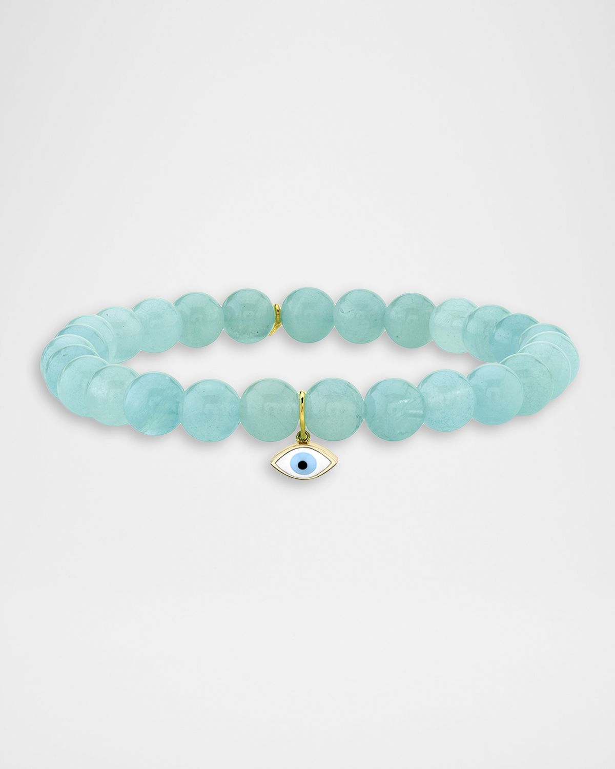 Sydney Evan Aquamarine Bead Bracelet with Medium Enamel Evil Eye Charm