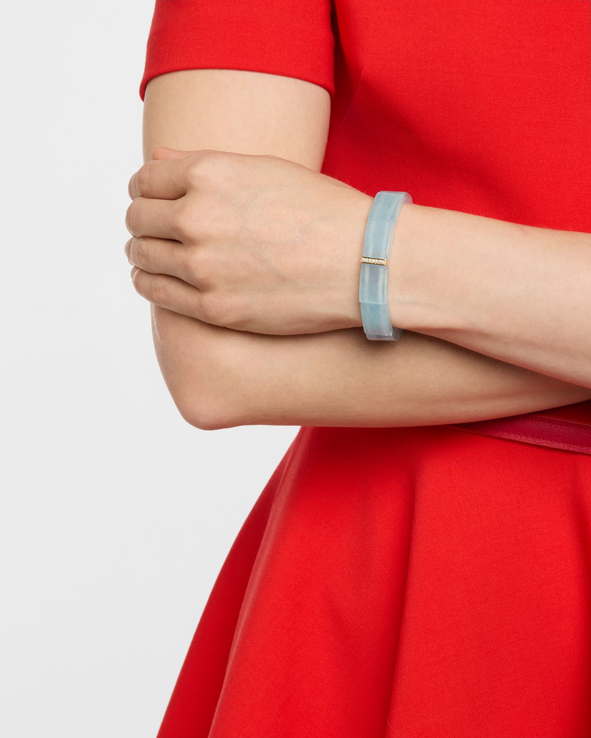 Sydney Evan Small Single Row Pave Spacer on Aquamarine Rectangle Bead Bracelet