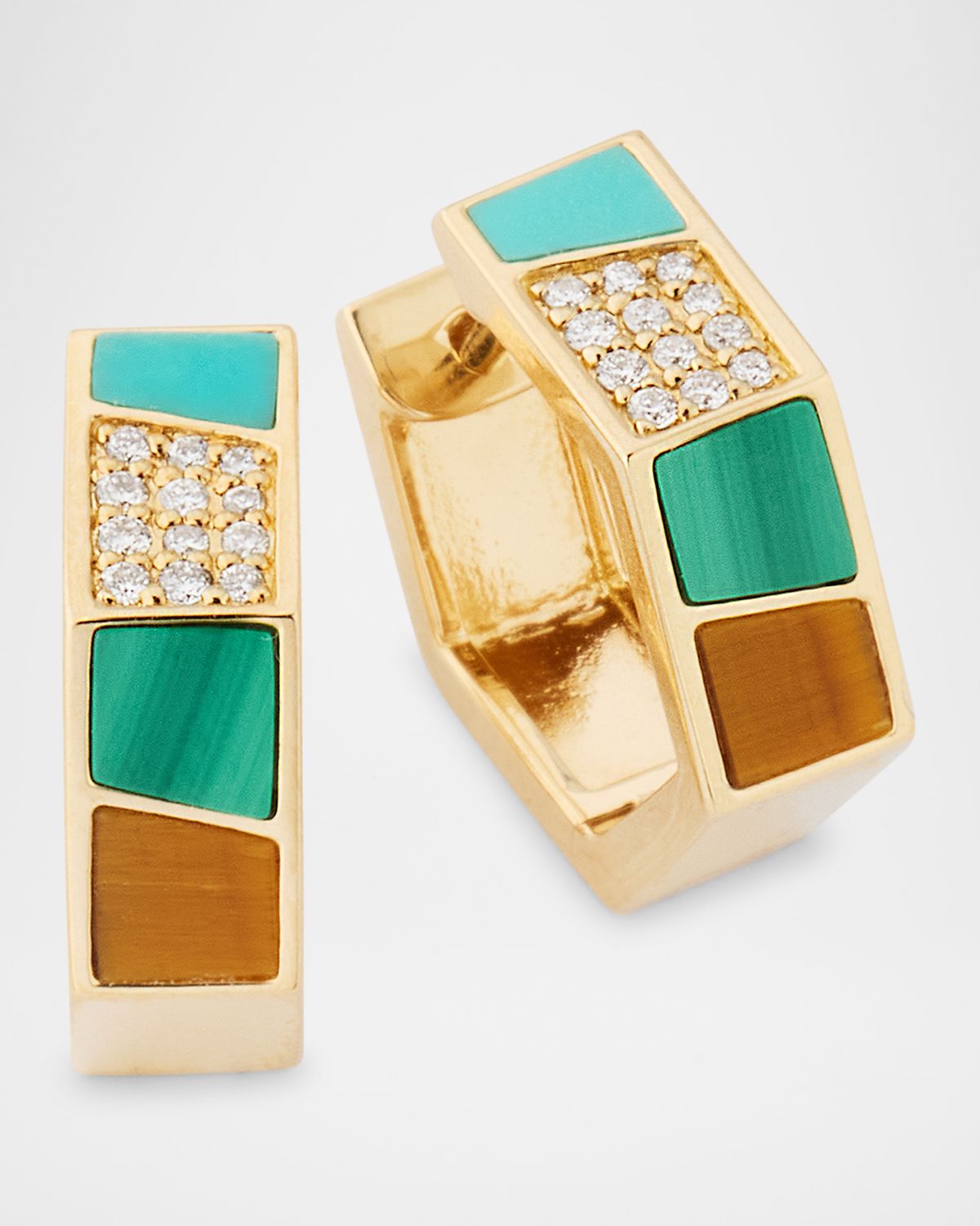 Sydney Evan 14K Yellow Gold Mosaic Hexagon Huggie Earrings with Diamonds