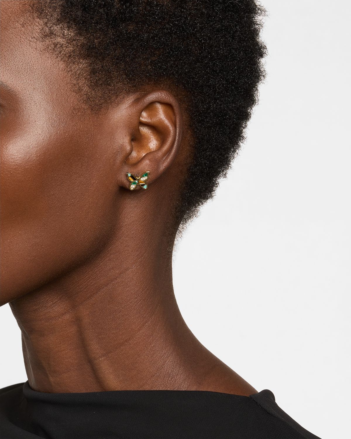 Sydney Evan 14K Yellow Gold Mosaic Butterfly Stud Earrings with Diamonds