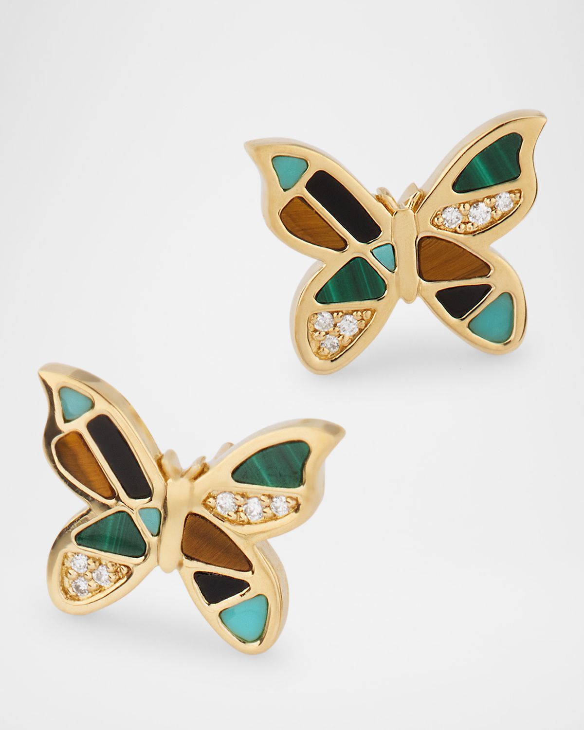 Sydney Evan 14K Yellow Gold Mosaic Butterfly Stud Earrings with Diamonds