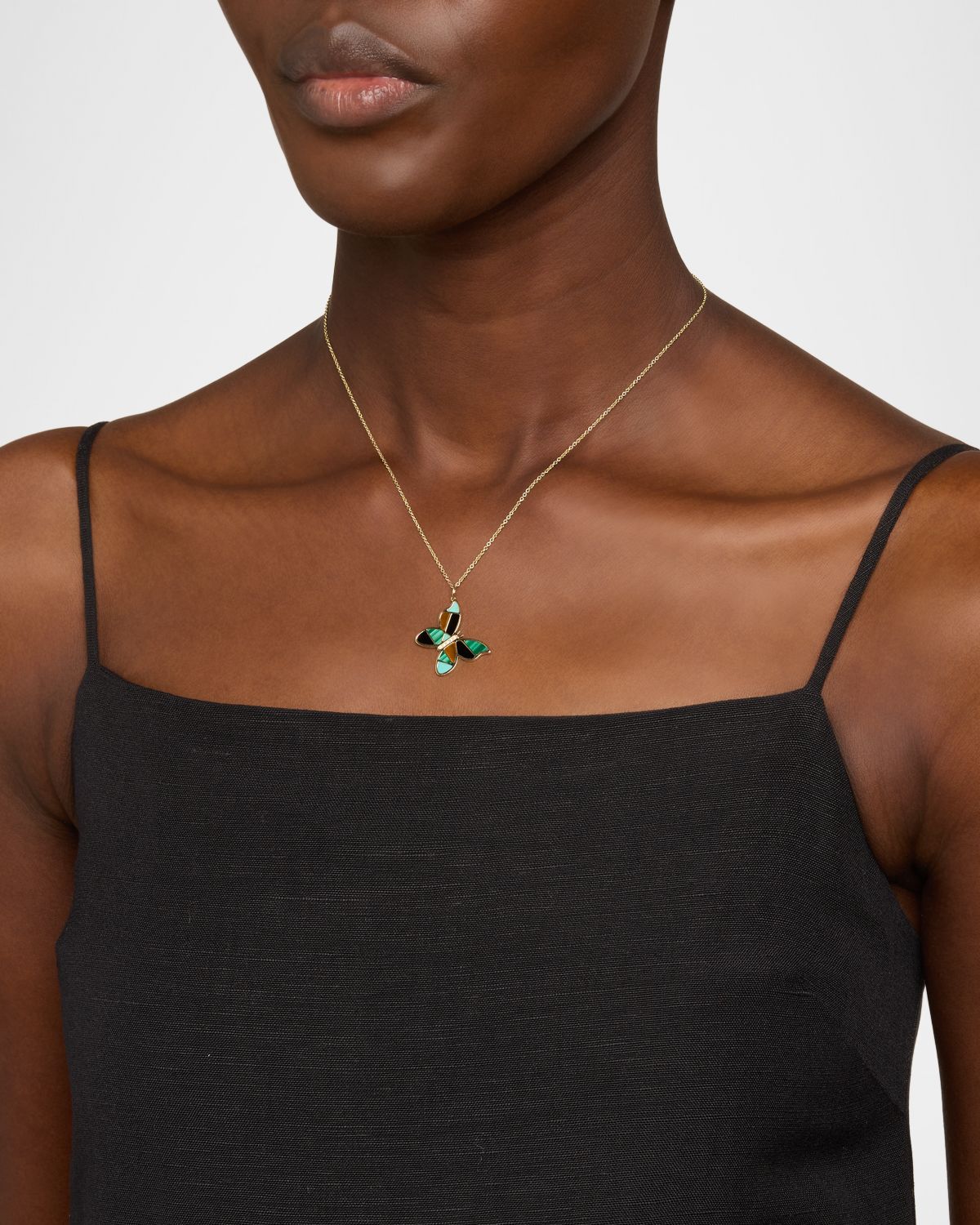 Sydney Evan Mosaic Gemstone Butterfly Pendant with Diamonds on Cable Chain Necklace