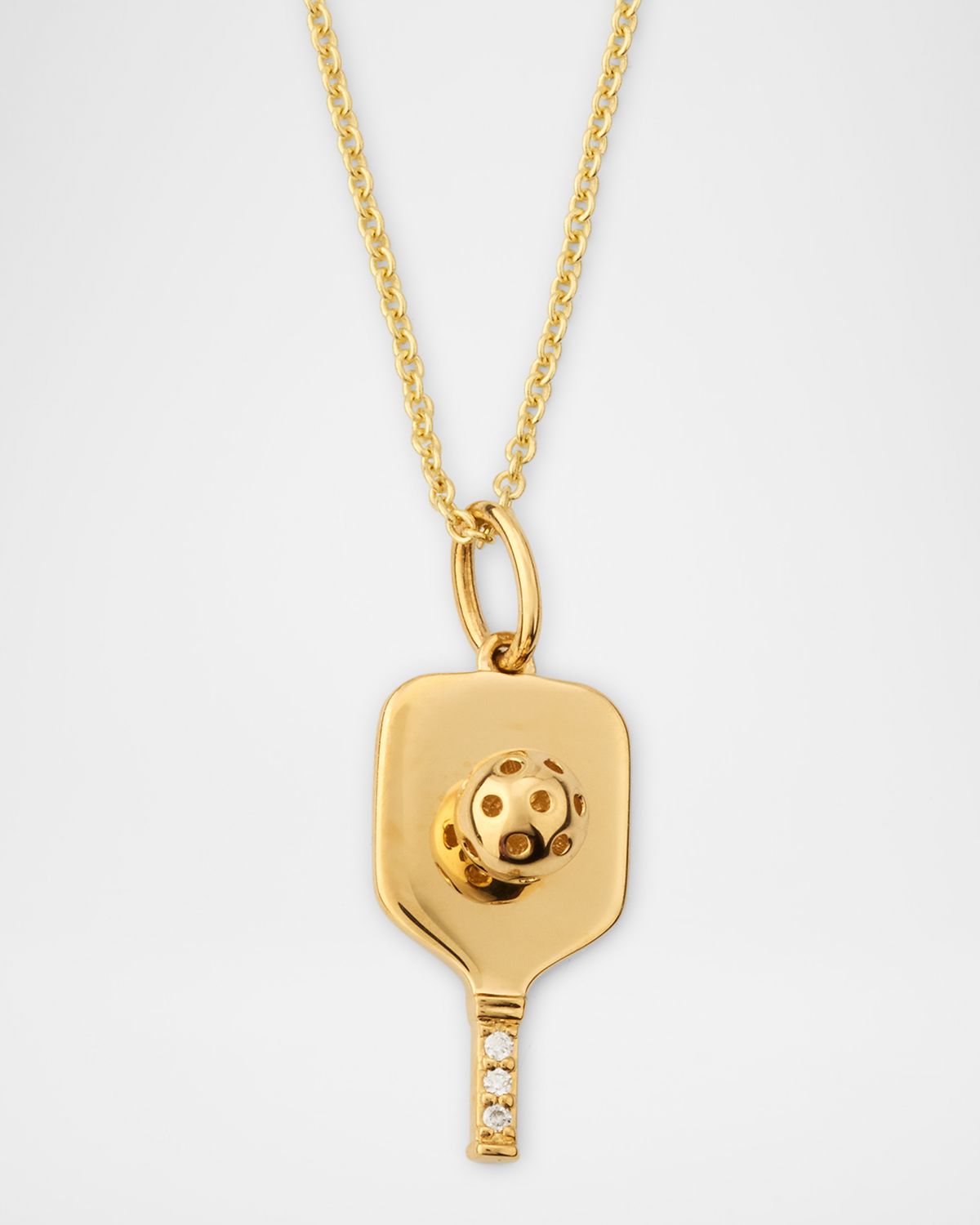 Sydney Evan 14K Yellow Gold Pickleball Charm Necklace with Diamonds