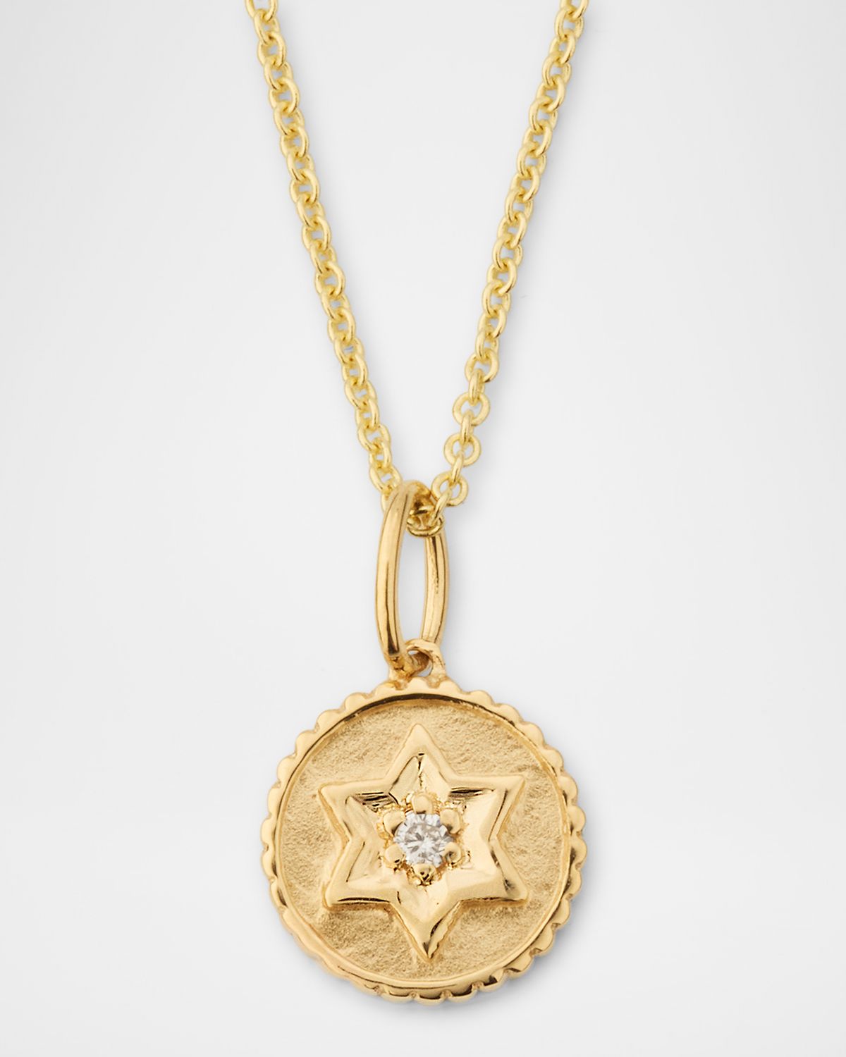 Sydney Evan 14K Yellow Gold Tiny Baby Star of David Coin Charm Necklace with Diamond