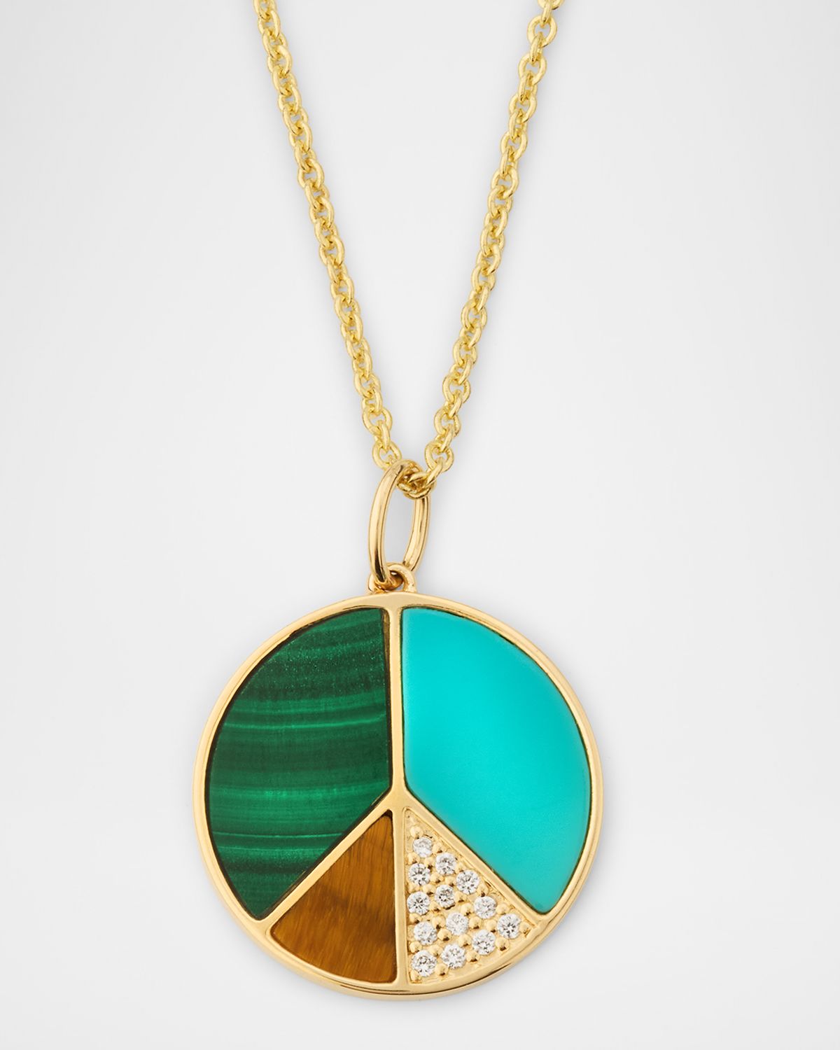 Sydney Evan 14K Yellow Gold Mosaic Peace Charm Necklace with Diamonds
