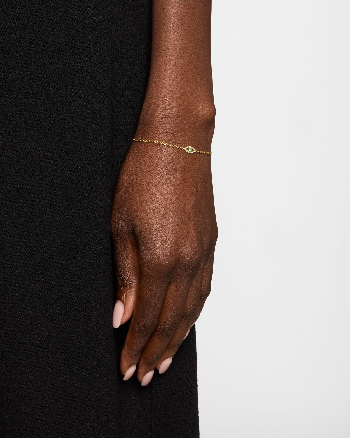 Jennifer Meyer Mini Diamond Open Evil Eye Bracelet with Emerald Center