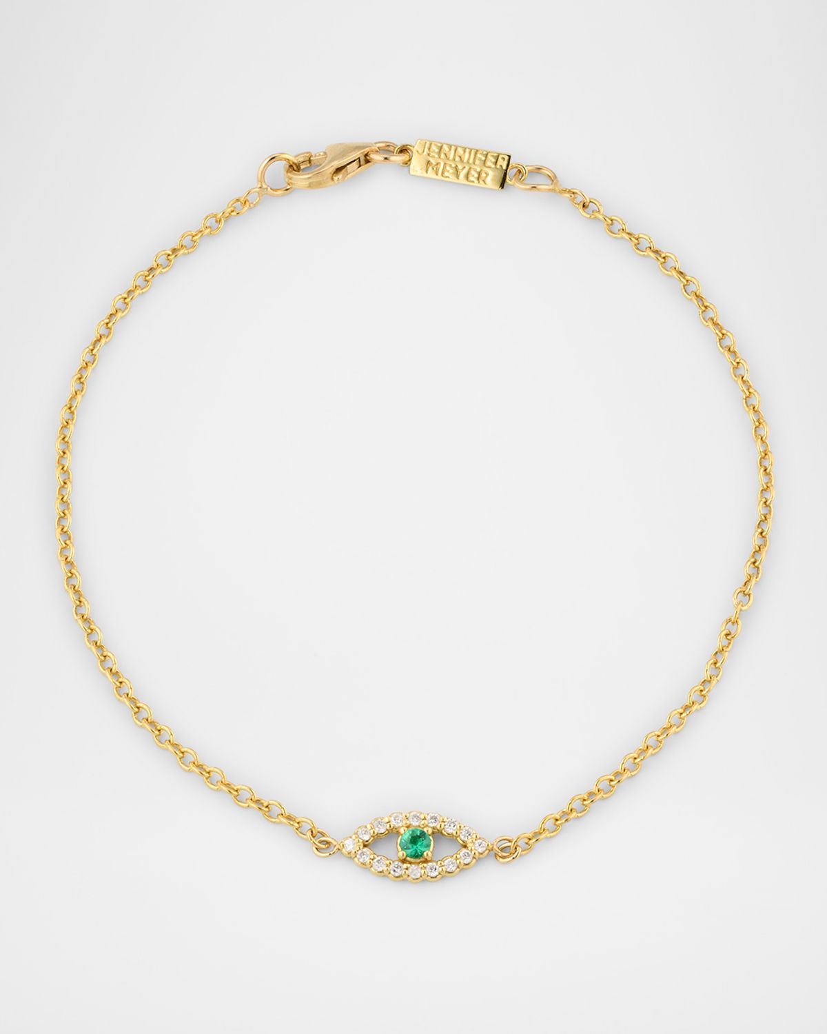 Jennifer Meyer Mini Diamond Open Evil Eye Bracelet with Emerald Center