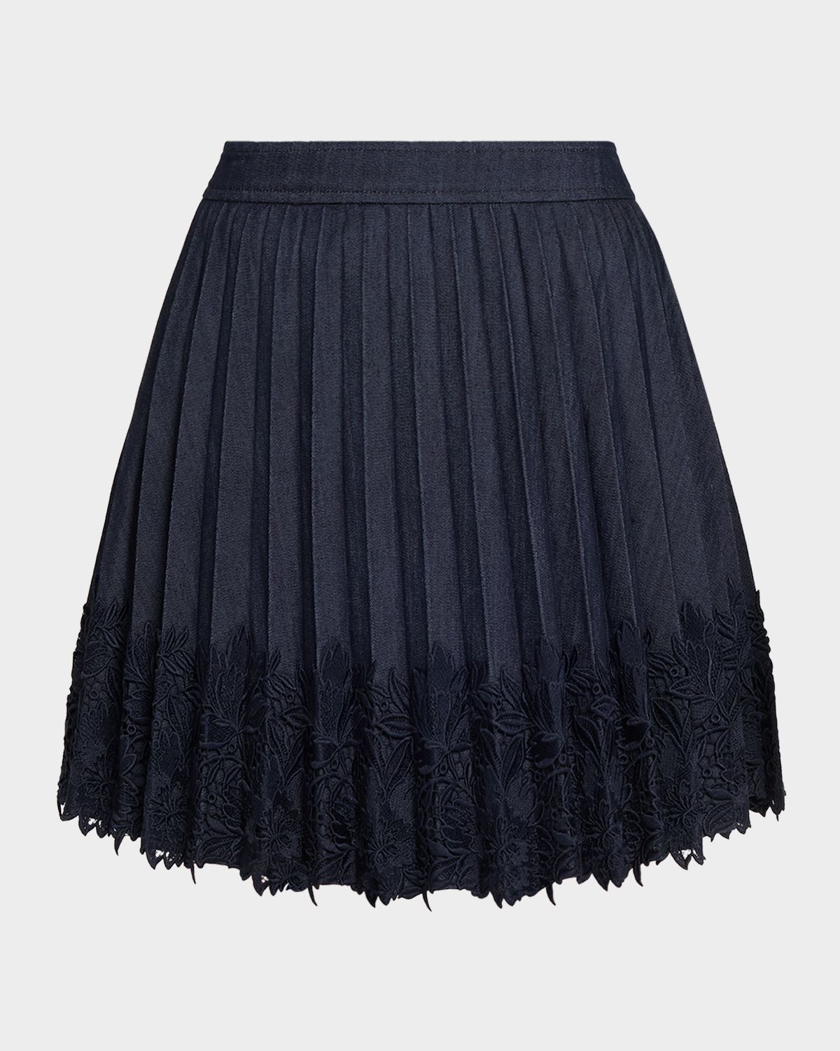 Cinq a Sept Laney Pleated Denim Lace Mini Skirt