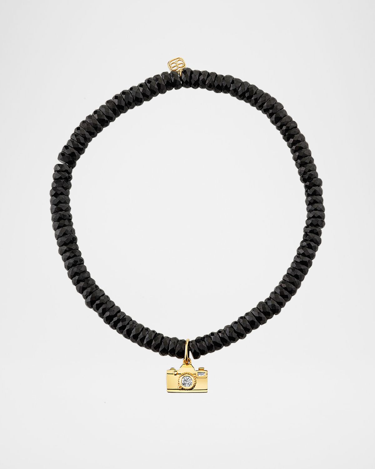 Sydney Evan Black Spinel and 14K Gold Camera with Diamonds Charm Bracelet