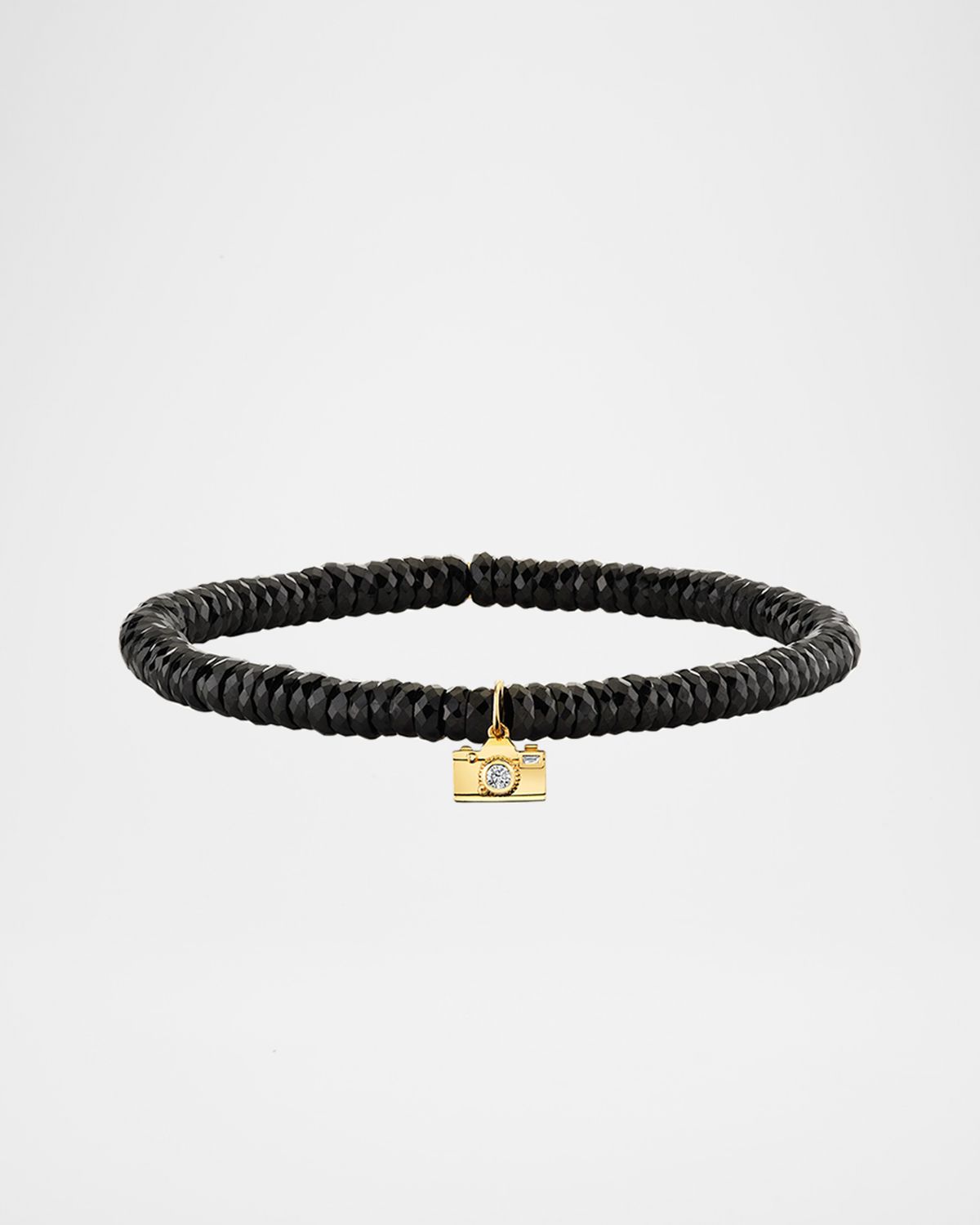 Sydney Evan Black Spinel and 14K Gold Camera with Diamonds Charm Bracelet