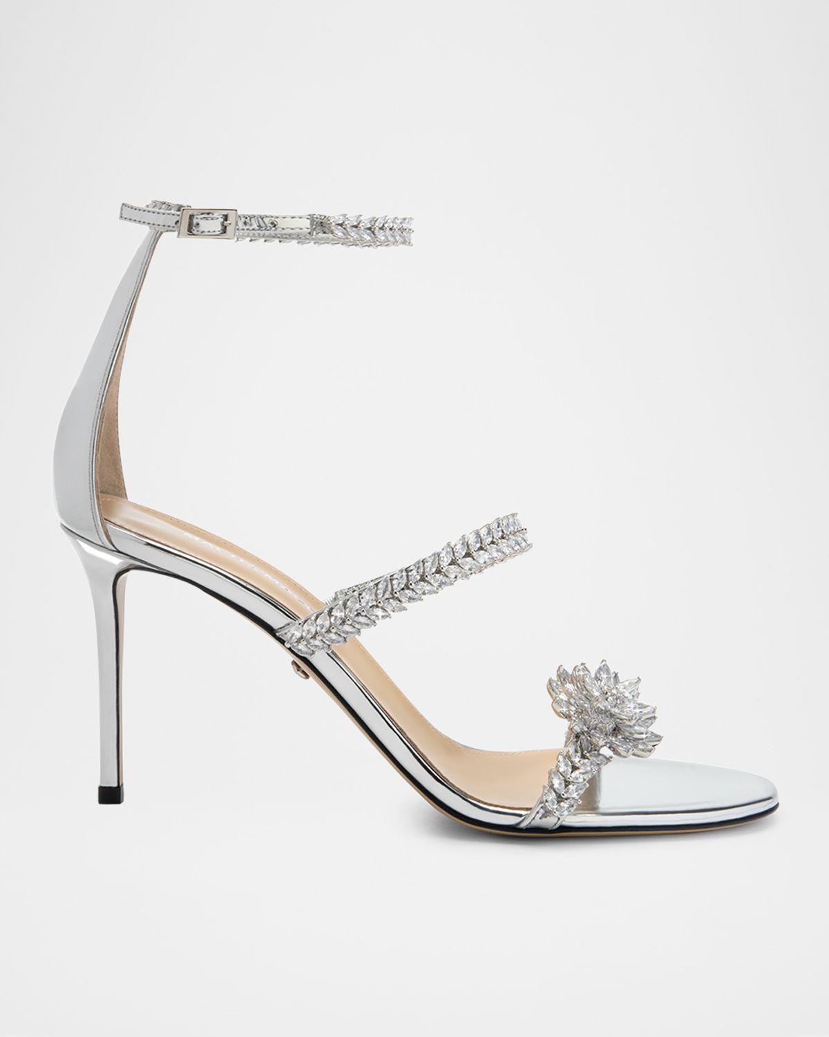 MACH & MACH Lotus Crystal Metallic Ankle-Strap Sandals