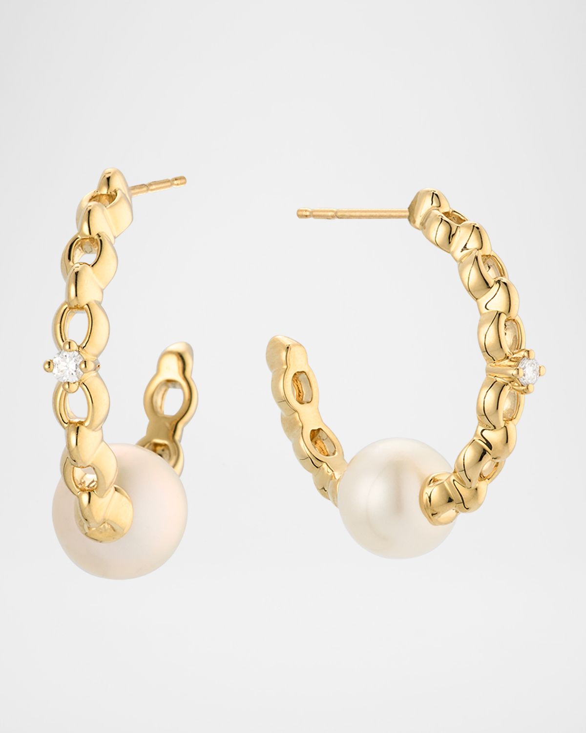 Mizuki 14K Yellow Gold Diamond and 8mm Freshwater Pearl Hoop Earrings