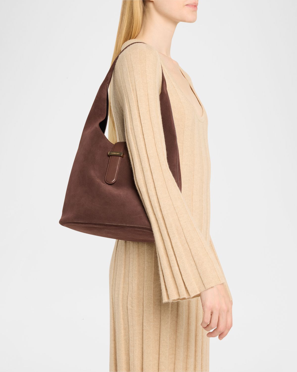 SIMKHAI Khai Buckle Suede Hobo Bag