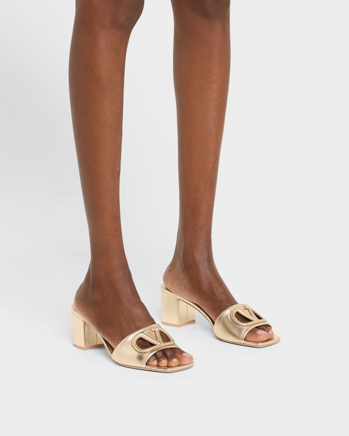 Valentino Garavani VLogo Metallic Leather Cutout Mule Sandals