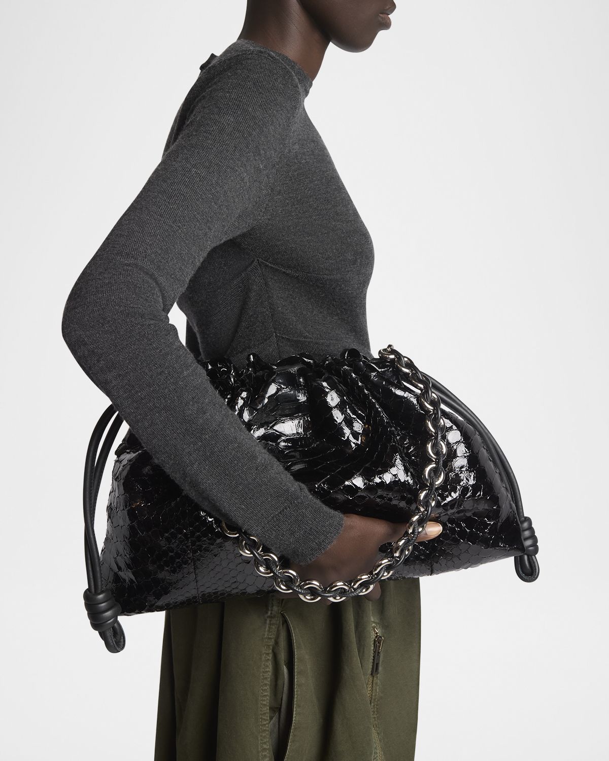 Loewe Flamenco Large Shoulder Bag in Patent Python