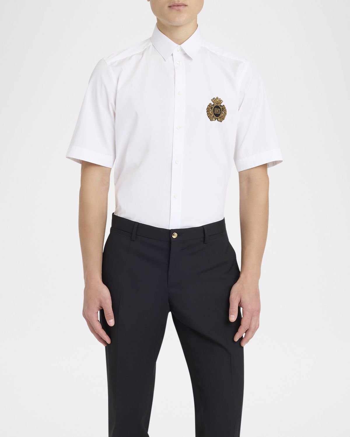 Dolce & Gabbana Men 's Poplin Crest Patch Sport Shirt
