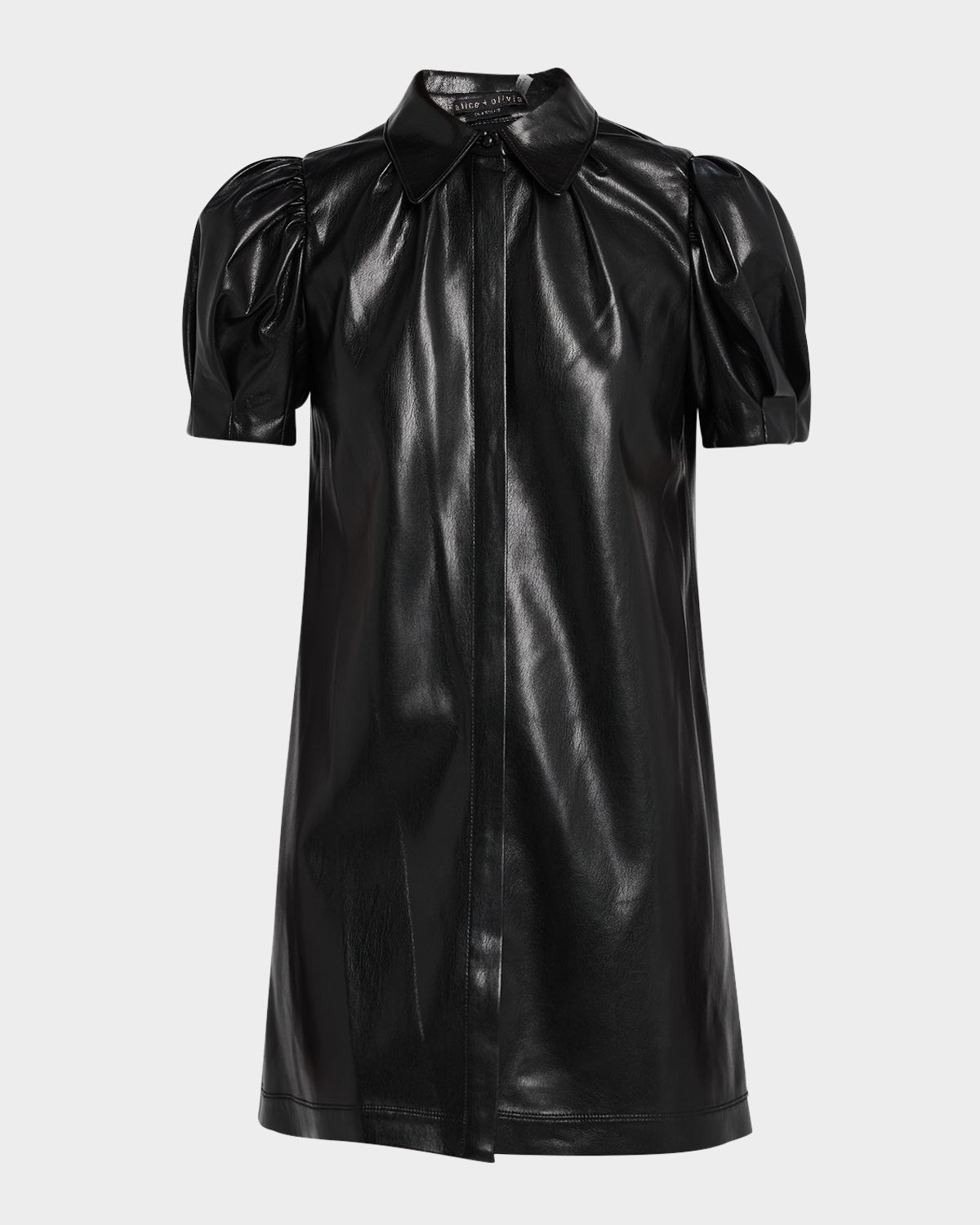 ALICE + OLIVIA Jem Vegan Leather Puff-Sleeve Shirtdress | Thumbnail 6