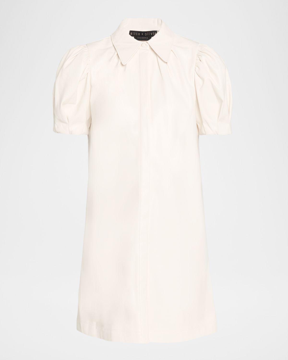 ALICE + OLIVIA Jem Vegan Leather Puff-Sleeve Shirtdress | Thumbnail 6