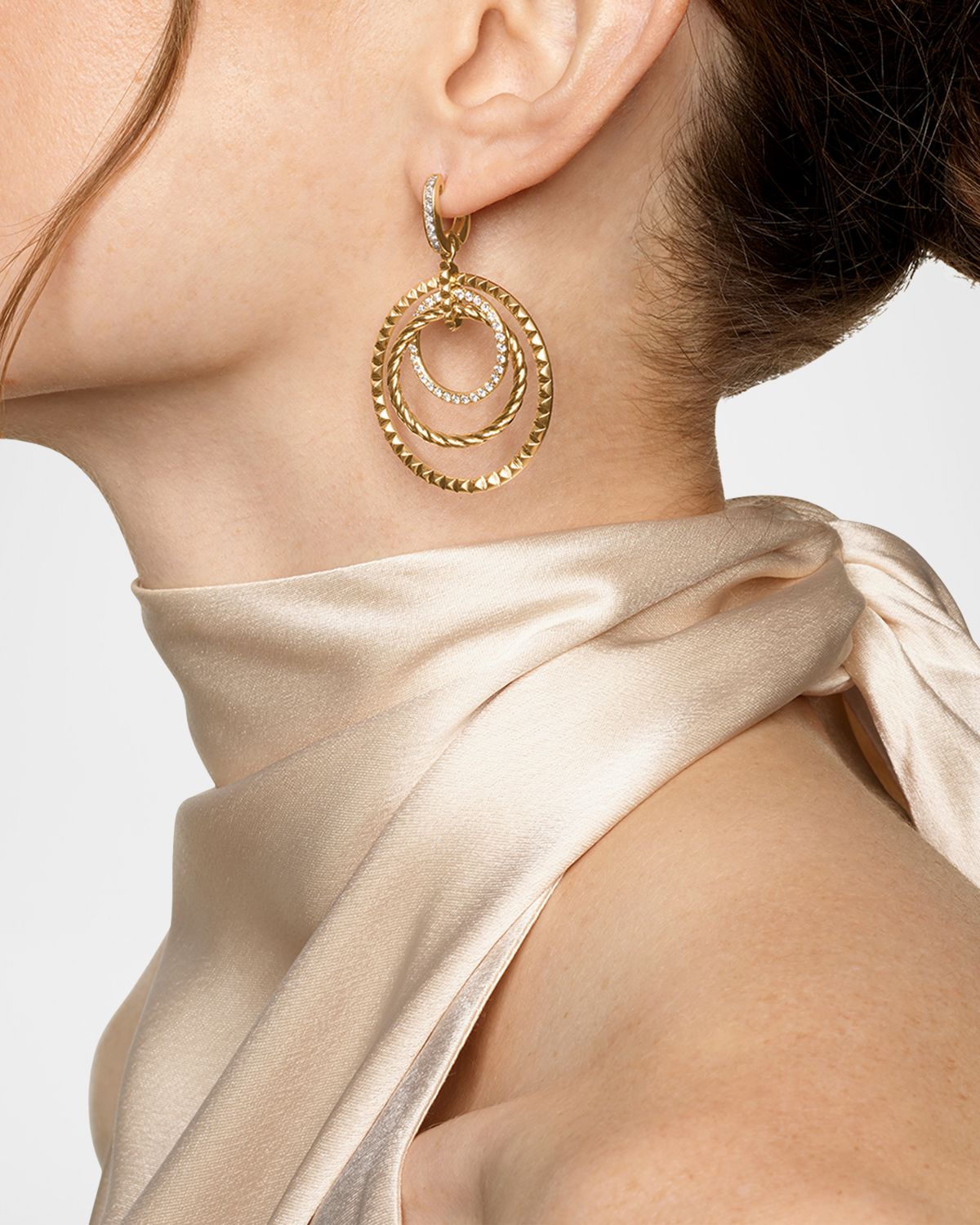 David Yurman Crossover Trio Drop Earrings with Diamonds in 18K Gold, 35mm