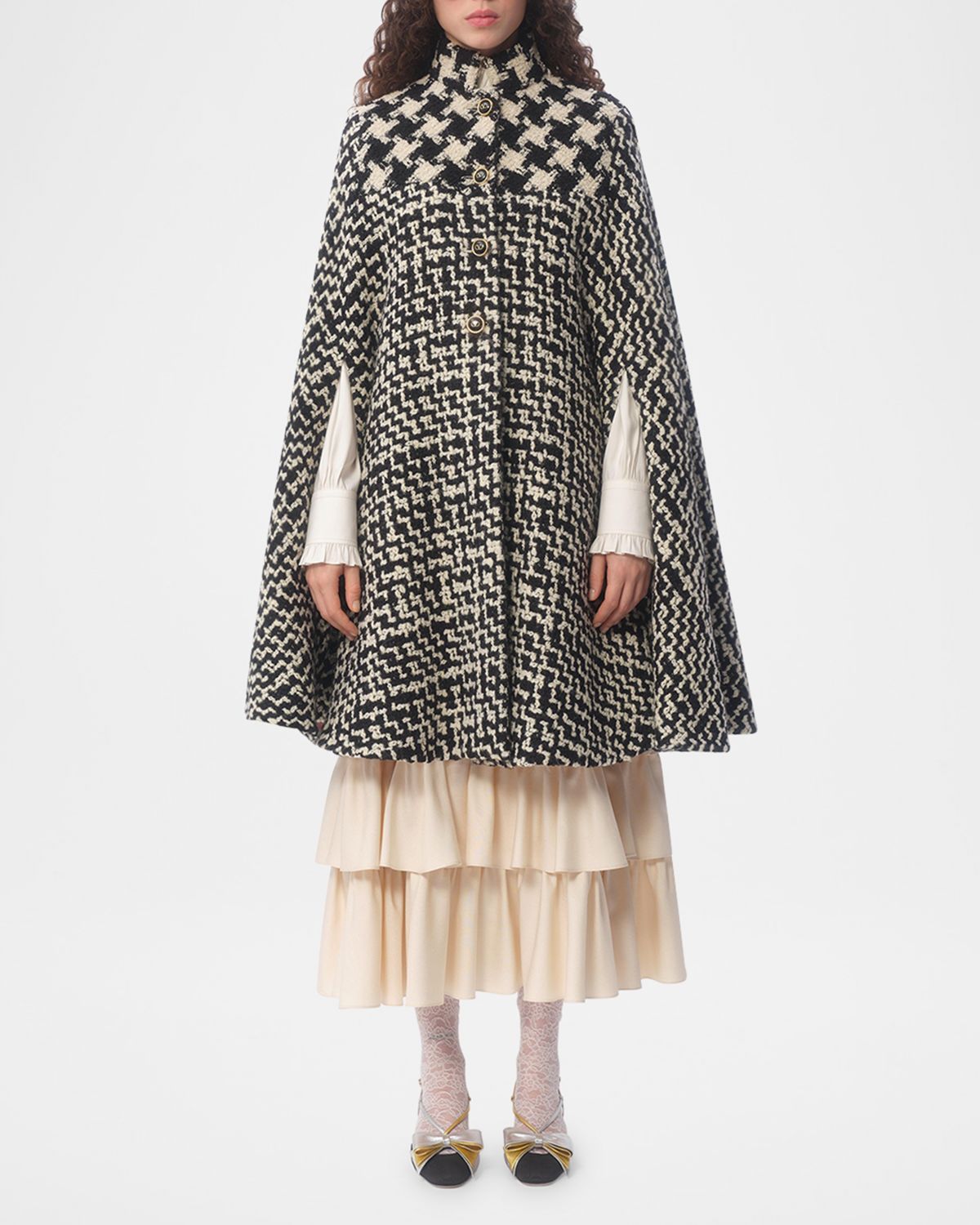 Valentino Garavani Tweed Houndstooth Wool Cape