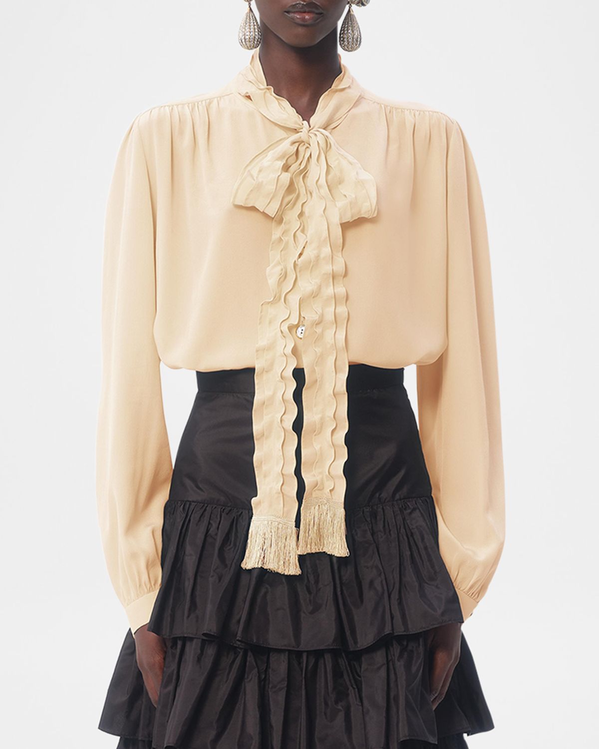 Valentino Garavani Ruffle Tie-Neck Silk Blouse