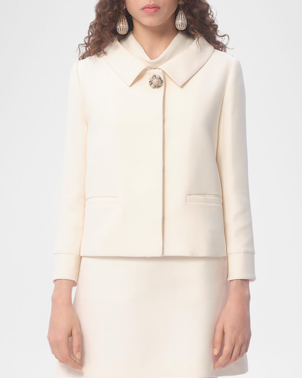Valentino Garavani Collared Brooch Wool Jacket