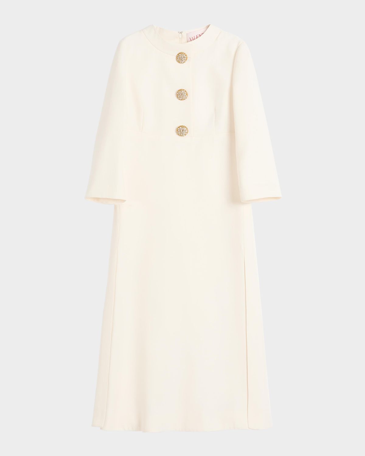 Valentino Garavani Quarter-Sleeve Brooch Wool Midi Dress