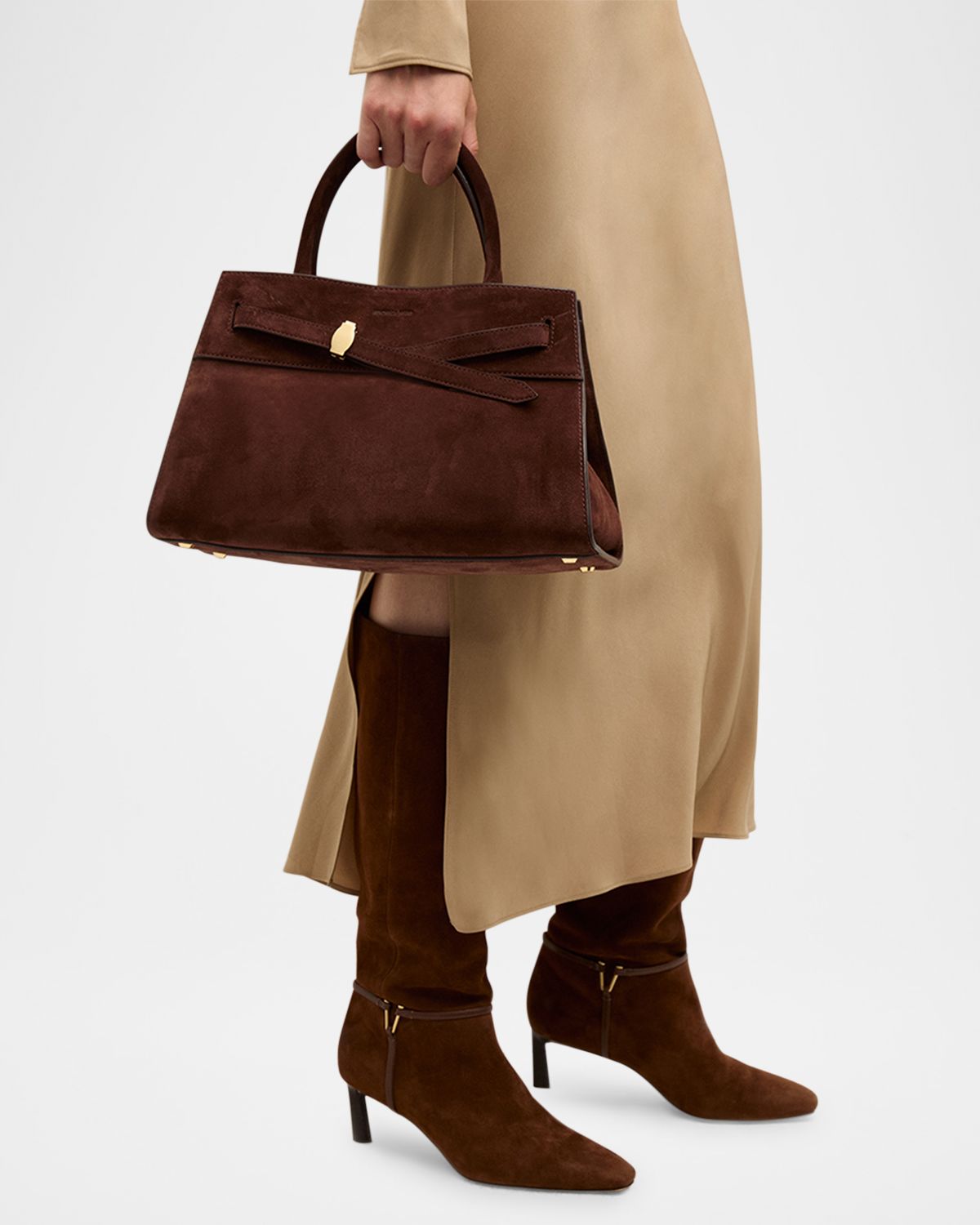 Veronica Beard Dash Belted Suede Top-Handle Bag