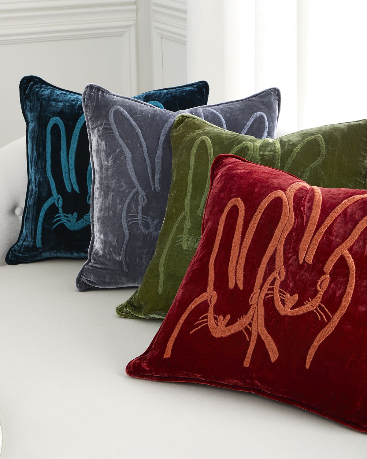 Hunt Slonem Hand-Embroidered Velvet Decorative Pillow, 20" Square