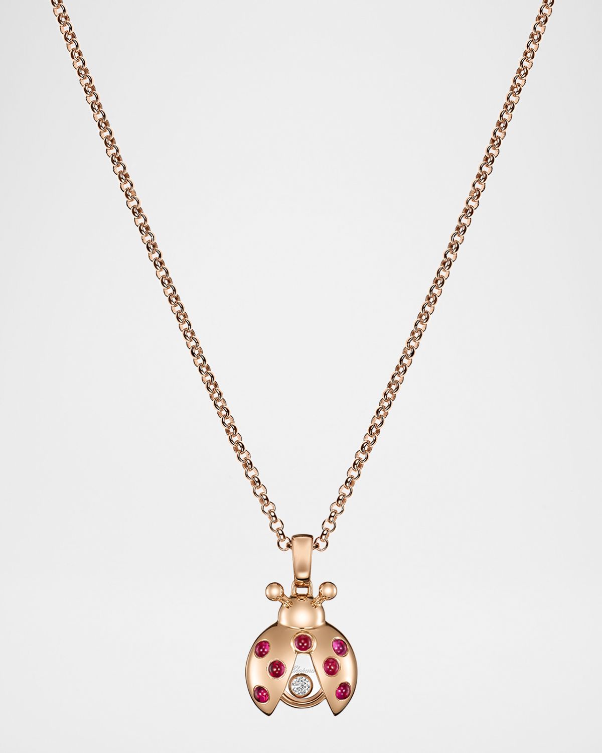 Chopard 18K Rose Gold Happy Diamonds Ruby Ladybug Pendant Necklace