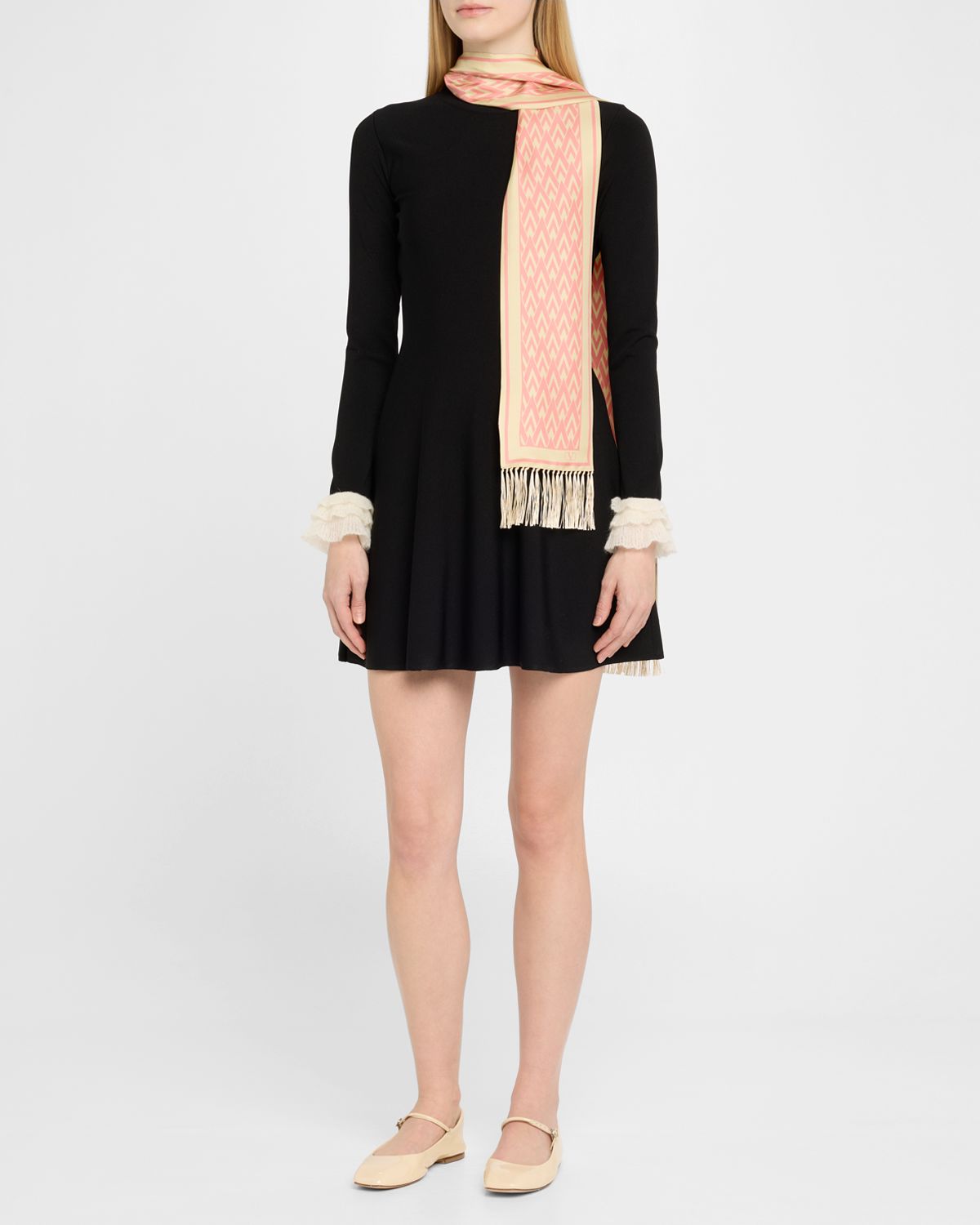 Valentino Garavani Monogram Fringe-Trim Scarf
