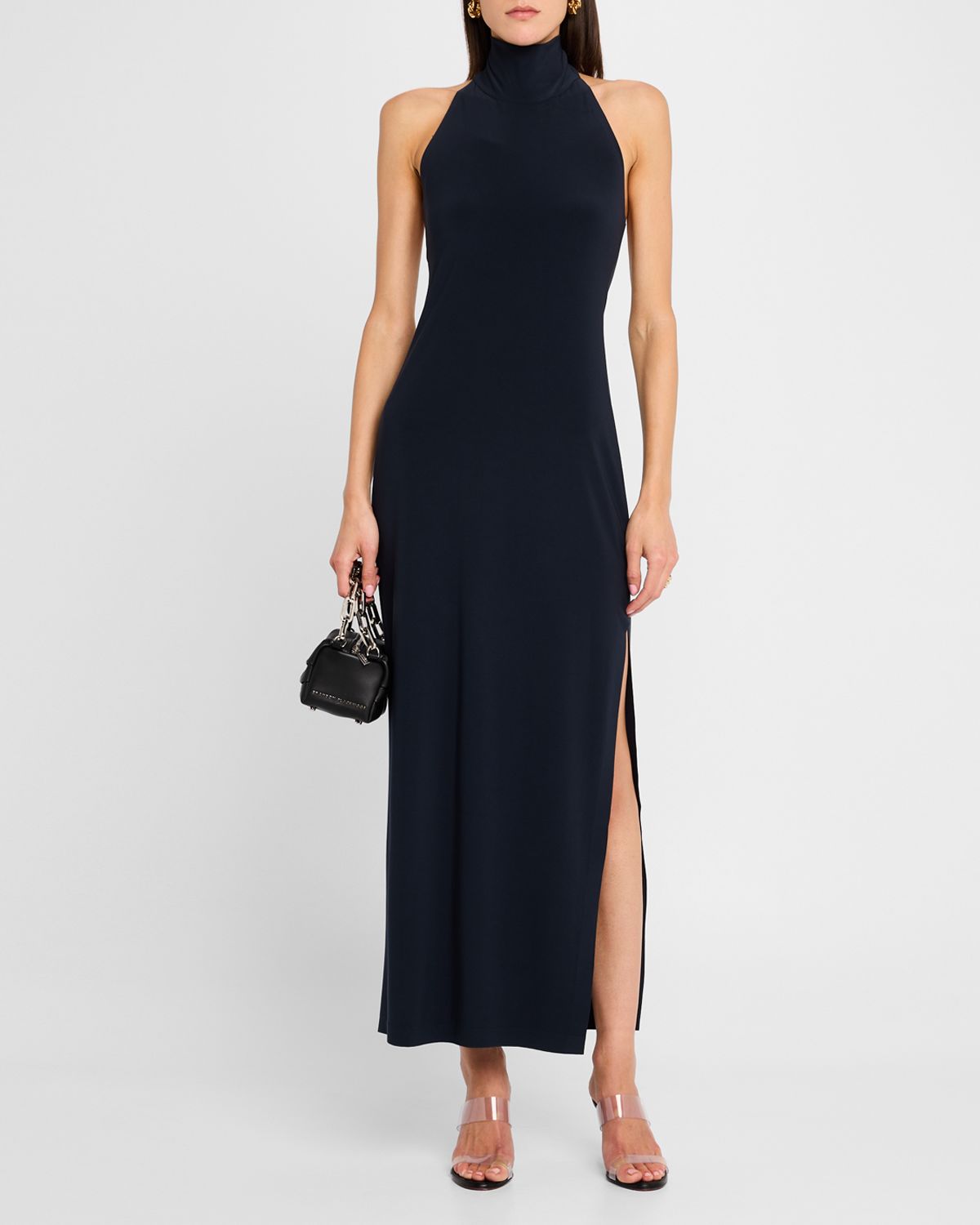 Norma Kamali Halter Turtle Side Slit Gown