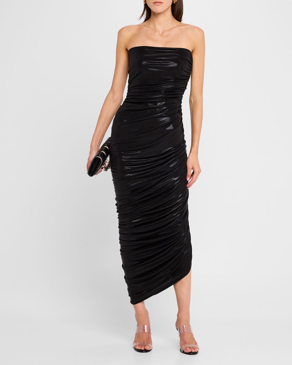 Norma Kamali Strapless Diana Asymmetric Ruched Gown
