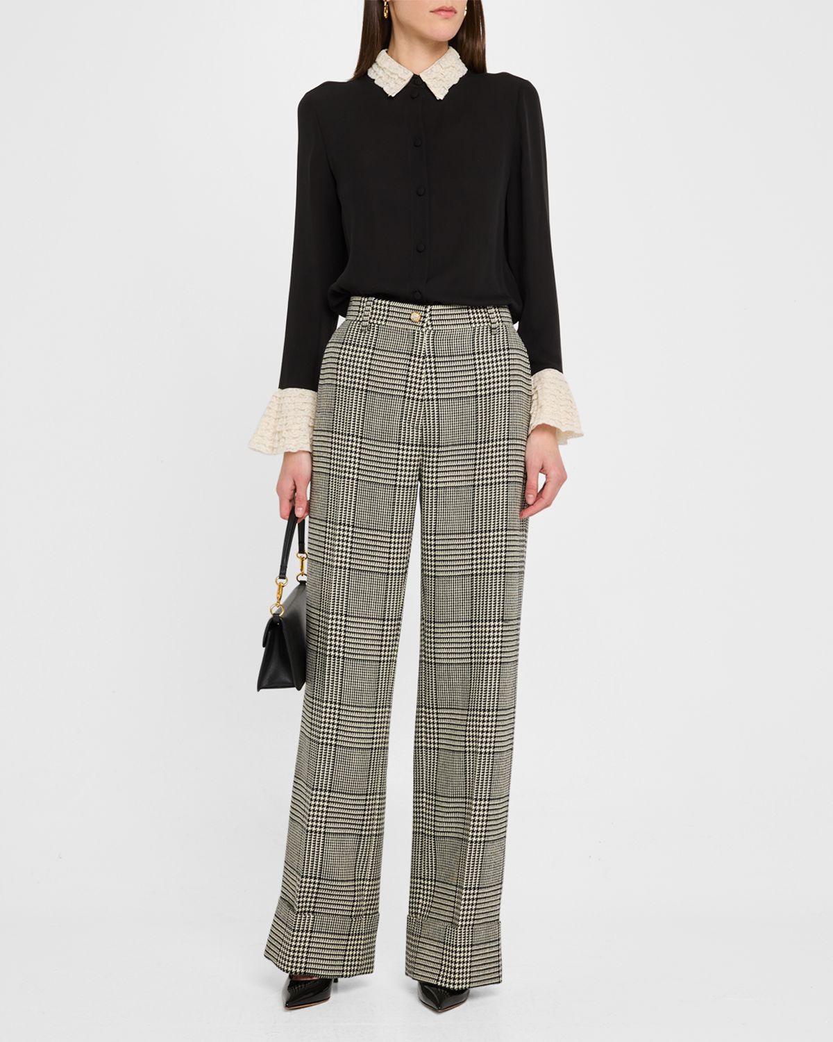 Valentino Garavani Lace Ruffle Button-Down Georgette Shirt