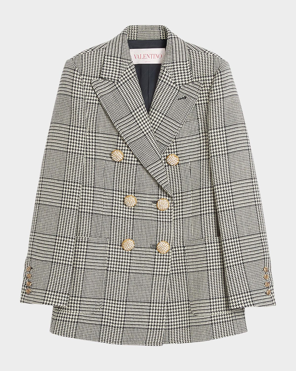 Valentino Garavani Houndstooth Wool Double-Breasted Jacket
