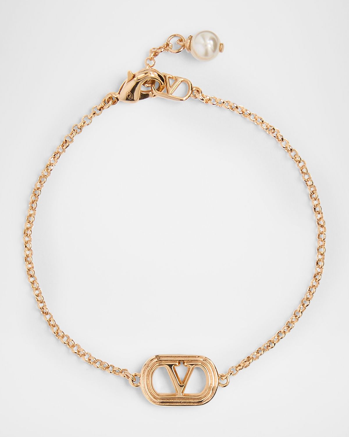 Valentino Garavani VLogo Oval Metal Bracelet with Swarovski Pearl