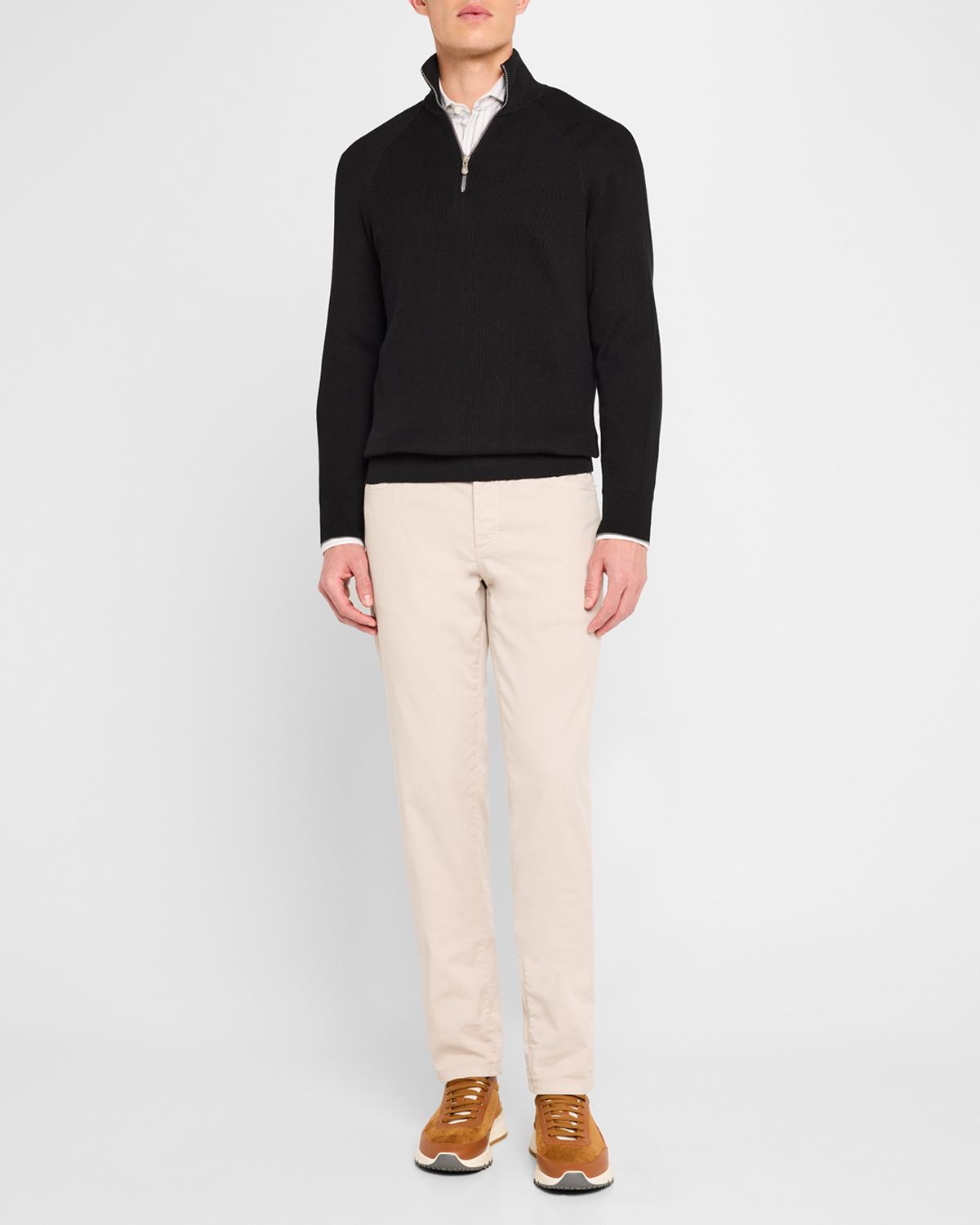 Brunello Cucinelli Men 's Cotton Rib Half-Zip Sweater