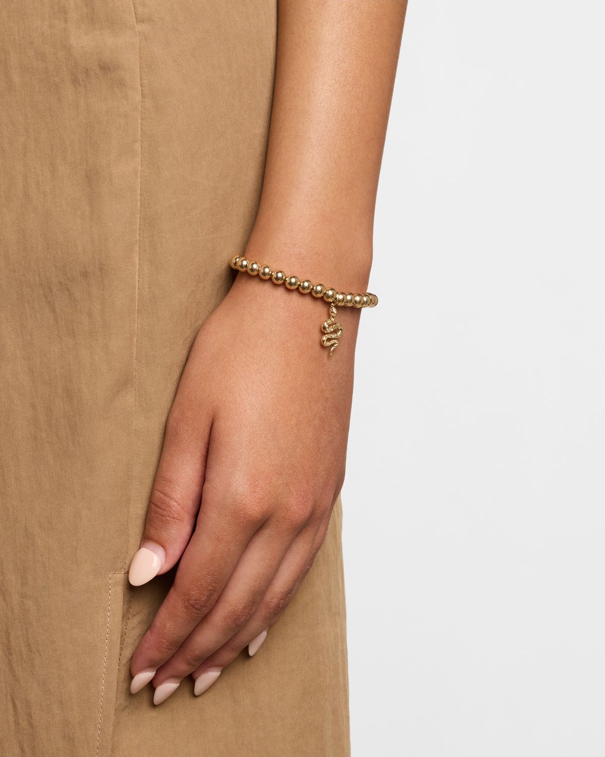 Sydney Evan 14K Yellow Gold Etched Snake Charm Bead Bracelet