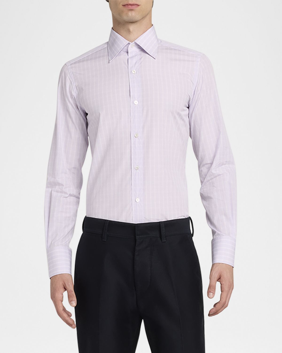 TOM FORD Men 's Cotton Poplin Check Slim Fit Dress Shirt