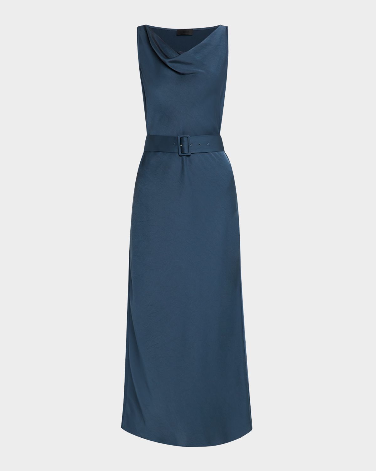 LAPOINTE Cowl-Neck Belted Satin Midi Dress