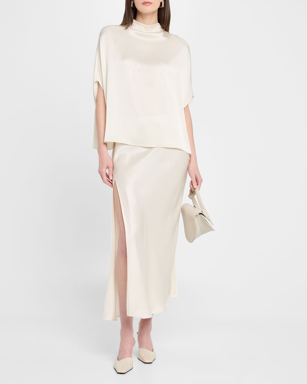 LAPOINTE Mock-Neck Satin Cape T-Shirt