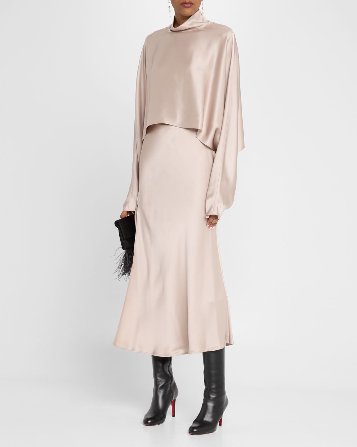 LAPOINTE Long-Sleeve Satin Crop Caftan Top | Thumbnail 5