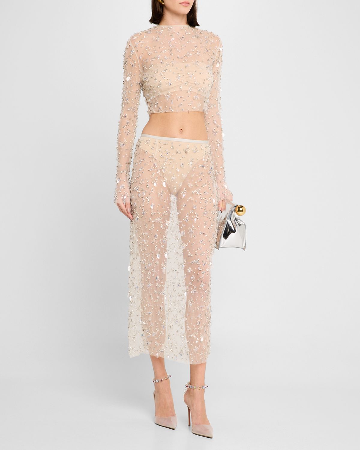 LAPOINTE Embellished Mesh Maxi Pencil Skirt