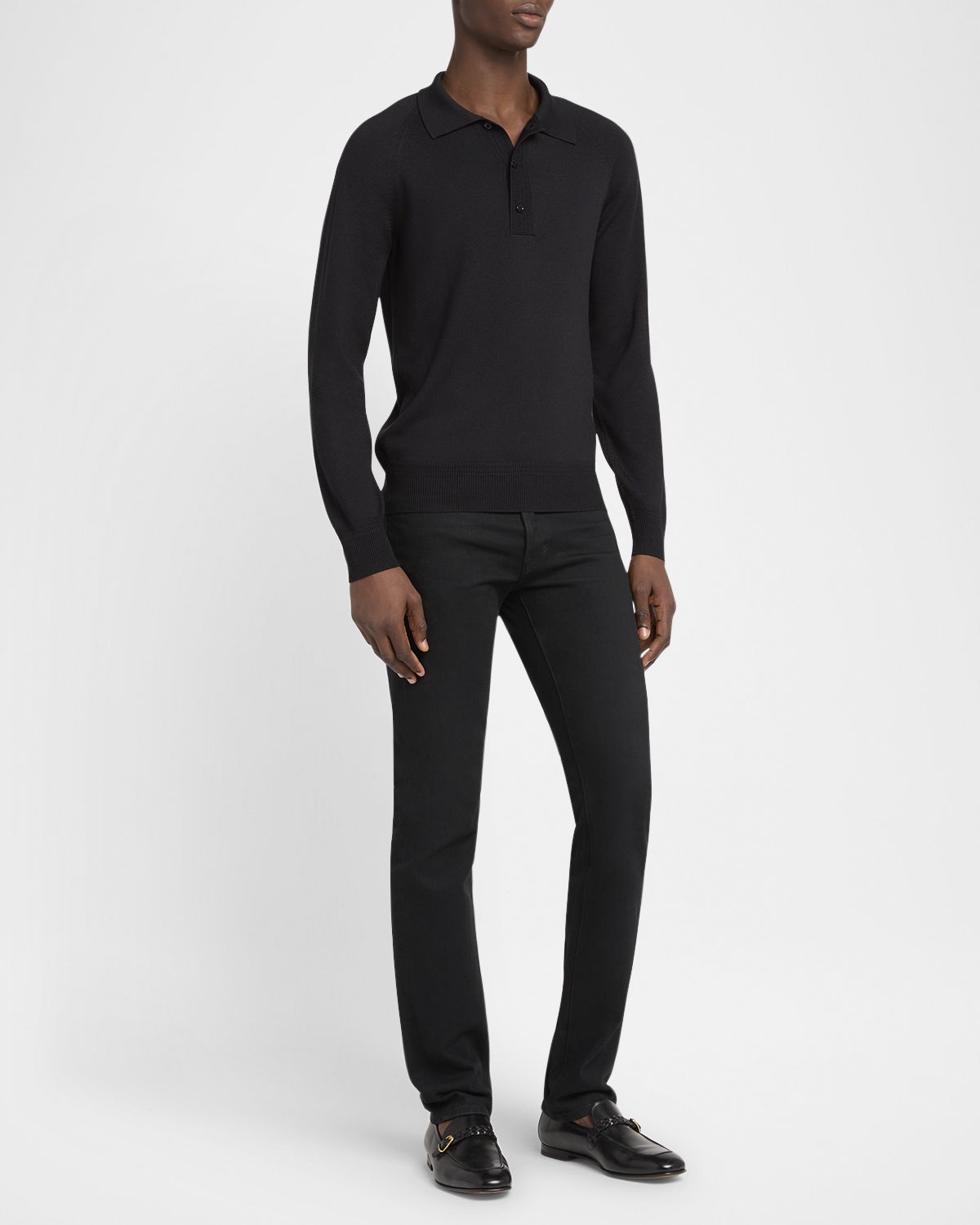 TOM FORD Men 's Wool and Silk Raglan Knit Polo Shirt