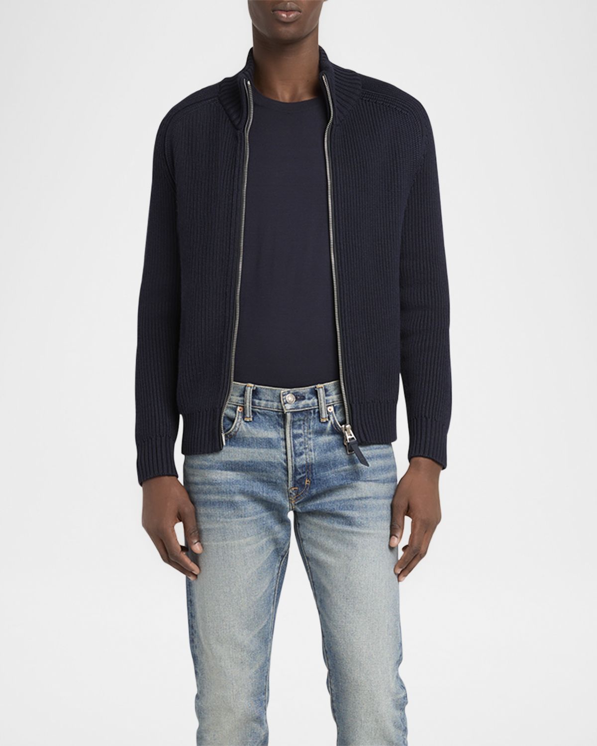 TOM FORD Men 's Ribbed Full-Zip Sweater