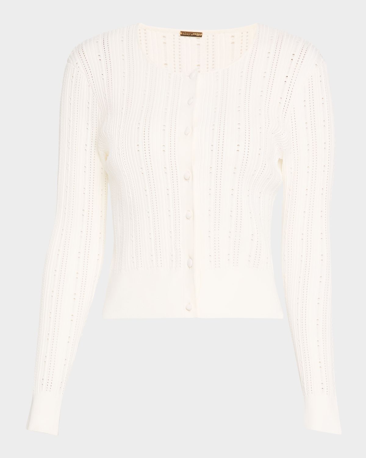 Adam Lippes Pointelle Compact Jacquard Crewneck Crop Cardigan