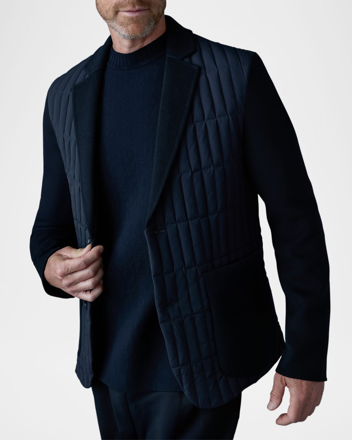 Mackage Men's John Vertical Quilted Mixed-Media Blazer