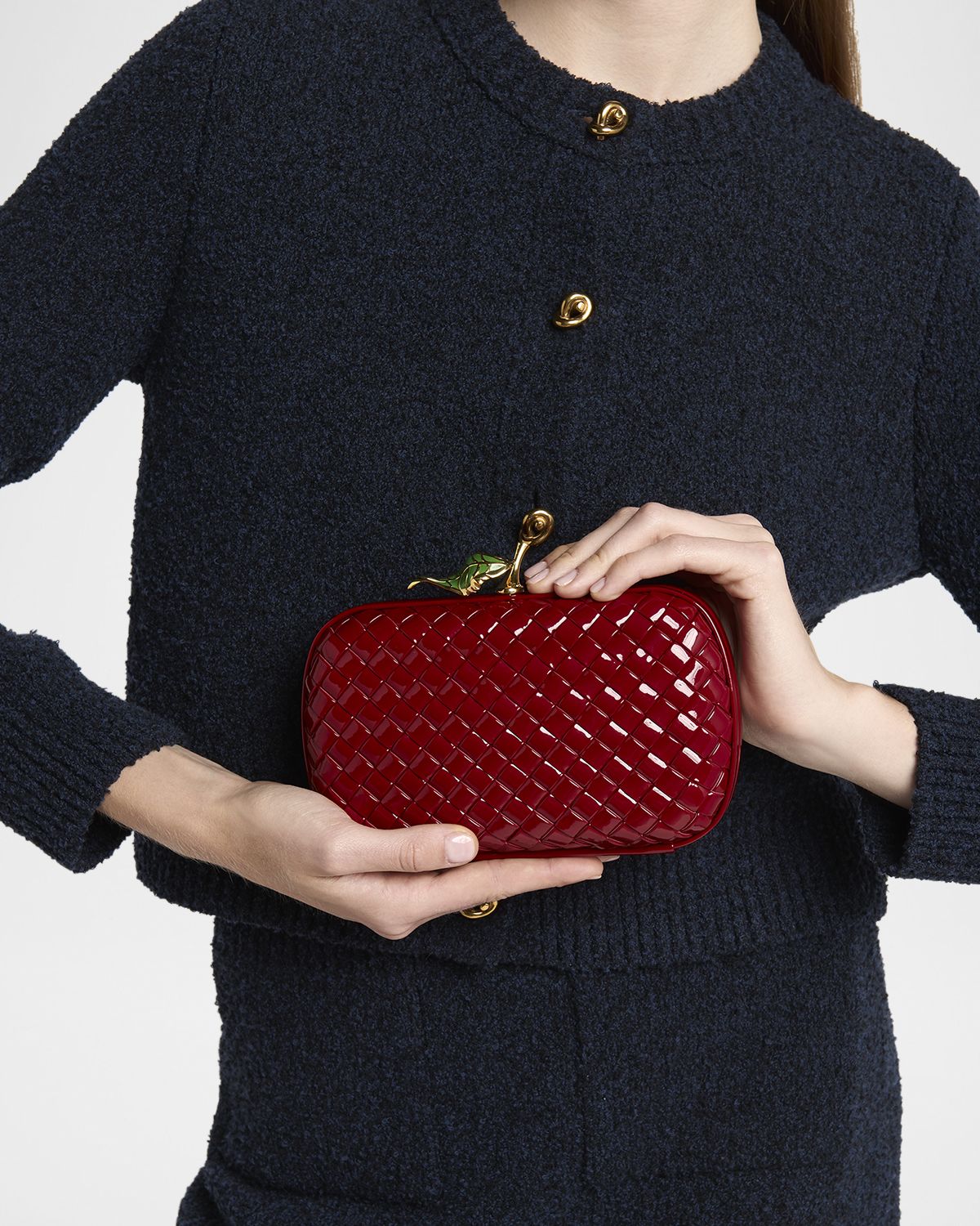 Bottega Veneta Apple Knot Patent Leather Clutch Bag