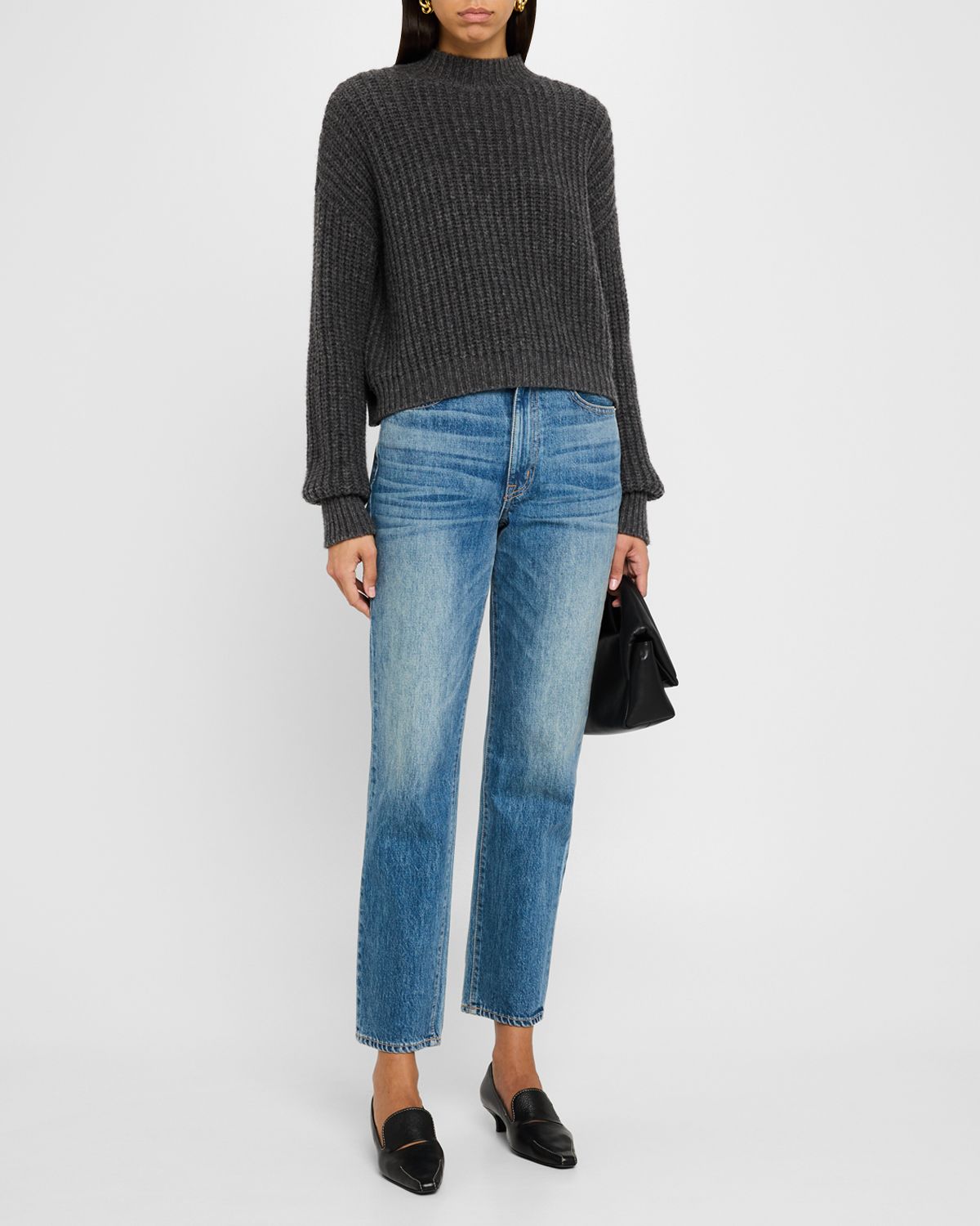 ARGENT Ribbed Mock-Neck Fisherman Sweater