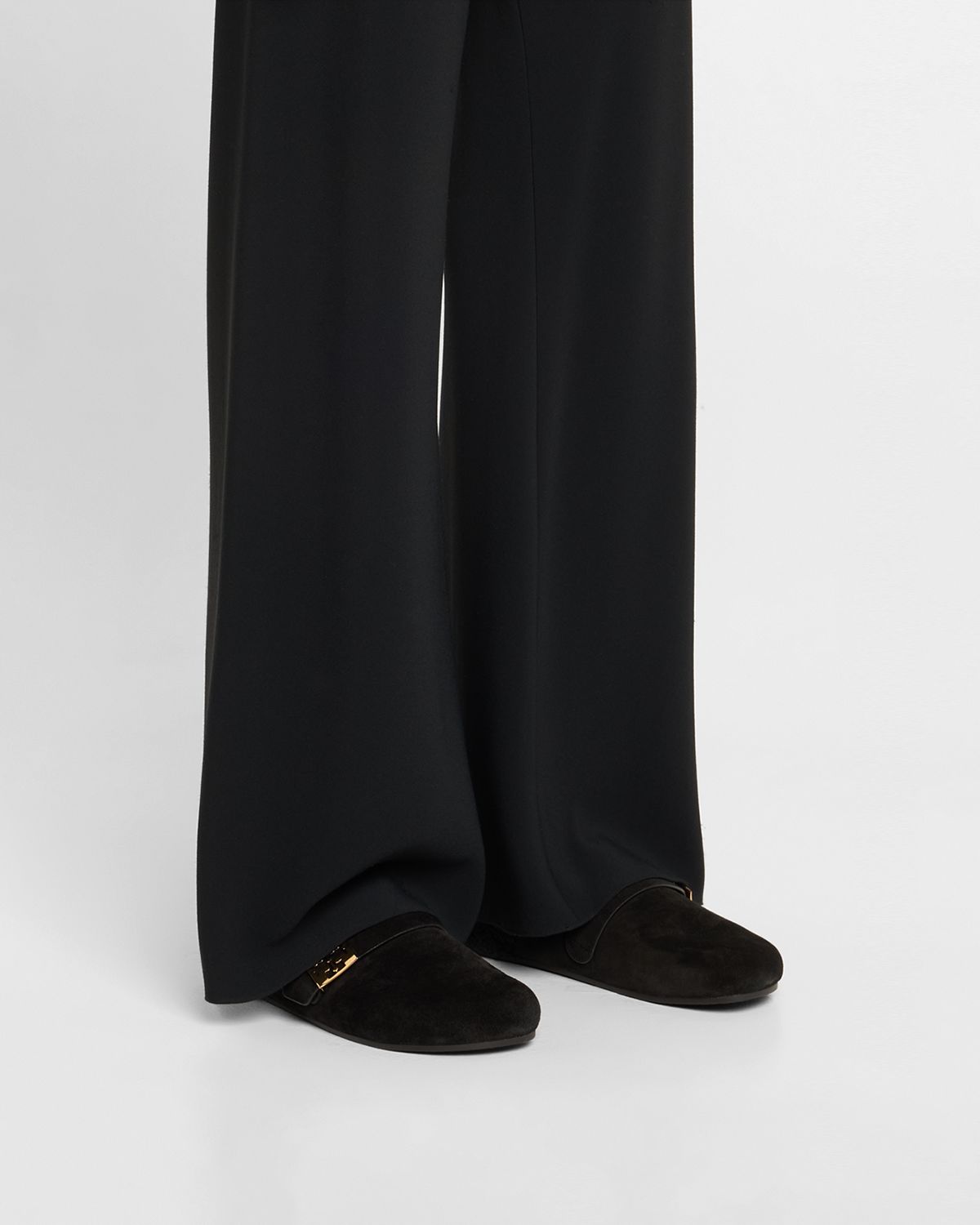 Tory Burch Mellow Suede Shearling Buckle Loafer Mules